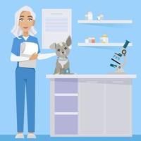 femme vétérinaire avec chien dans vétérinaire clinique vecteur