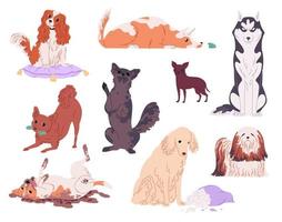 mignonne dessin animé chiens chiot différent races de chiens vecteur illustration.