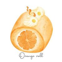 semi réaliste fait maison Orange favoriser gâteau rouleau sucré aquarelle illustration vecteur bannière isolé sur blanc Contexte.