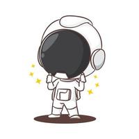 mignonne astronaute avec les pouces en haut dessin animé personnage. espace concept conception. main tiré plat adorable chibi vecteur illustration. isolé blanc Contexte