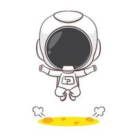 mignonne astronaute sauter sur le lune dessin animé personnage. espace concept conception. main tiré plat adorable chibi vecteur illustration. isolé blanc Contexte