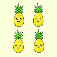 vecteur illustration graphique de dessin animé mignonne ananas fruit avec différent expressions