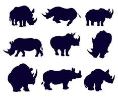 ensemble de neuf silhouettes de rhinocéros vecteur