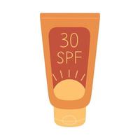 crème solaire crème 30 spf dans une tube. écran solaire lotion, uv protection, peau se soucier. vecteur plat illustration dans Facile style isolé sur blanc Contexte.