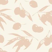 Olives silhouettes sans couture patten olive branches feuilles et baies beige botanique Contexte vecteur