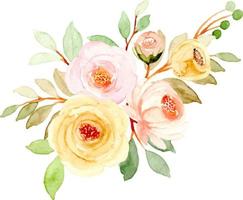 Jaune Rose fleur bouquet avec aquarelle pour arrière-plan, mariage, tissu, textile, salutation, carte, fond d'écran, bannière, autocollant, décoration etc. vecteur