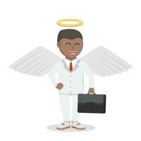 homme d'affaire africain ange porter le mallette conception personnage sur blanc Contexte vecteur