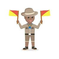 garçon scout africain Faire sémaphore conception personnage sur blanc Contexte vecteur