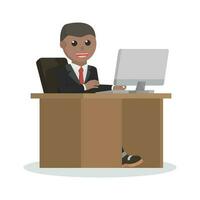 homme d'affaire africain travail sur Bureau bureau conception personnage sur blanc Contexte vecteur