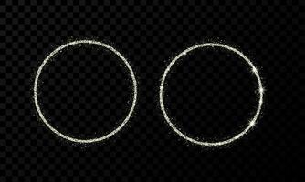 argent cercle Cadre. deux moderne brillant cadres avec lumière effets isolé sur foncé Contexte. vecteur illustration.