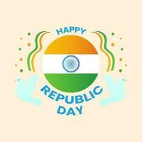 Indien république journée fête concept avec drapeau cercle, confettis plus de et en volant colombes plus de pêche Contexte. vecteur