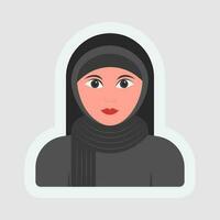 autocollant style islamique Jeune femme dans hijab personnage sur gris Contexte. vecteur