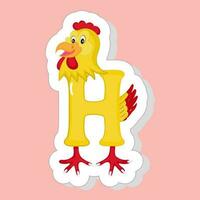autocollant style Jaune h alphabet animal dessin animé poule sur rose Contexte. vecteur
