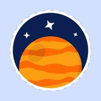 Orange Mercure planète avec étoiles bleu Contexte dans autocollant style. vecteur