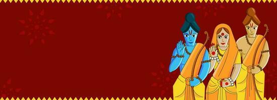 hindou mythologie Seigneur rama avec le sien épouse, frère lakshman personnage et copie espace sur rouge Contexte. vecteur