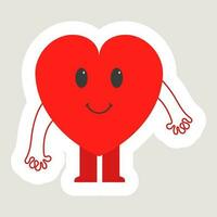 autocollant style mignonne rouge cœur dessin animé dans supporter pose. vecteur
