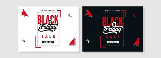 noir Vendredi vente affiche conception décoré avec Triangle formes dans deux Couleur options. vecteur