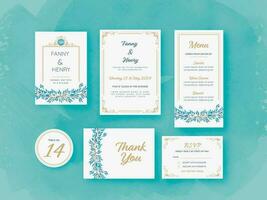 modifiable mariage invitation suite contre turquoise aquarelle brosse effet Contexte. vecteur