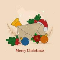 joyeux Noël fête affiche conception avec Festival éléments décoré sur pastel pêche Contexte. vecteur