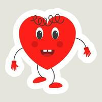 en riant cœur humanoïde dessin animé autocollant dans rouge couleur. vecteur
