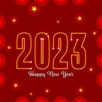 néon effet 2023 nombre avec d'or étoiles décoré sur rouge Contexte pour content Nouveau année concept. vecteur