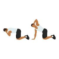 homme Faire exercice dans thoracique rotation pose ou quadrupède rotation. plat vecteur