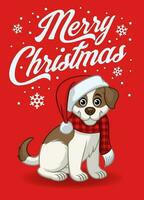 dessin animé mignonne jack russel chiot portant Noël chapeau vecteur