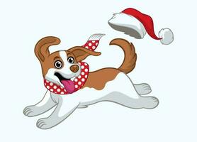 joyeux dessin animé jack russel chiot célébrer Noël vecteur