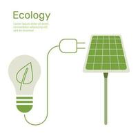 feuille dans lumière ampoule avec prise de courant à solaire cellule, écologie concept la nature conservation. vecteur conception illustration.