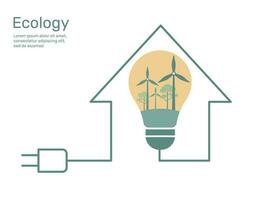 vent turbine et arbre avec lumière ampoule dans ligne loger, la nature préservation concept, environnement protection. vecteur conception illustration.