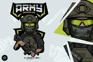 armée soldat mascotte logo pour esports et sport vecteur