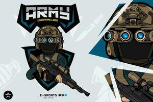 armée soldat mascotte logo pour esports et sport vecteur