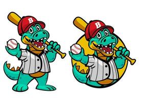 ensemble crocodile dessin animé mascotte de base-ball joueur vecteur