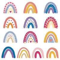 main tiré boho arc-en-ciel. mignonne ensemble dans pastel scandinave style. enfants pièce conception pour pièce vecteur