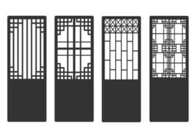 motif de cadre d'ornement coréen traditionnel. ensemble d'art de décoration antique de porte et de fenêtre. illustration vectorielle de silhouette. panneau découpé au laser. vecteur