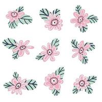 ensemble de fleurs roses. illustration vectorielle dans un style doodle vecteur