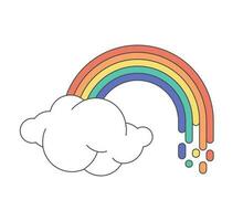 rétro sensationnel coloré arc en ciel avec nuage. ancien hippie dessin animé iridescent cambre dans ciel autocollant. hippie style branché y2k froussard vecteur isolé eps illustration