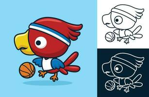 mignonne oiseau en jouant basket-ball. vecteur dessin animé illustration dans plat icône style