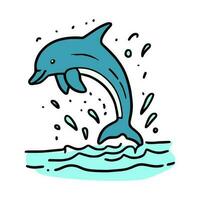 illustration de une dauphin sauter en dehors de le l'eau dans griffonnage style sur un isolé Contexte vecteur