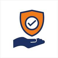 main en portant Assurance plan bleu et Orange Assurance plat icône vecteur