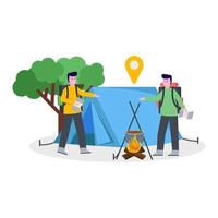 illustration vectorielle plane du camping alpiniste avec son partenaire vecteur