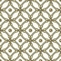 sans couture géométrique modèle avec or Chaînes, Balle perles, complexe chevauchement cercles sur blanc Contexte. vecteur