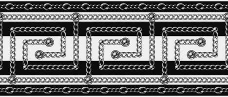 monochrome grec modèle frontière avec argent Chaînes, perles. noir et blanc couleurs, horizontal rayures. traditionnel ancien grec frontière ornement. vecteur