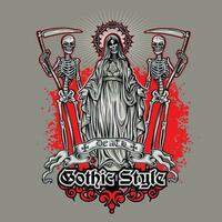 signe gothique avec squelette, t-shirts grunge vintage design vecteur