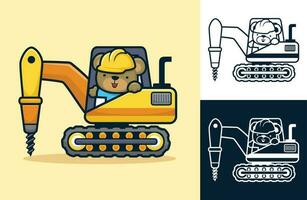 mignonne ours conduite tracteur avec percer. vecteur dessin animé illustration dans plat icône style