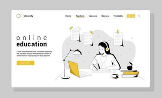 en ligne éducation concept pour atterrissage page. fille étude en ligne à ordinateur. vecteur illustration pour atterrissage page et la toile modèles.