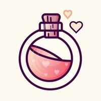 l'amour potion bouteilles icône. la Saint-Valentin journée logo avec cœurs illustration. rose l'amour liquide conception. plat conception autocollant vecteur