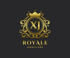 d'or lettre xj modèle logo luxe or lettre avec couronne. monogramme alphabet . magnifique Royal initiales lettre. vecteur