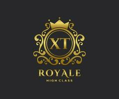 d'or lettre xt modèle logo luxe or lettre avec couronne. monogramme alphabet . magnifique Royal initiales lettre. vecteur