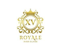 d'or lettre xv modèle logo luxe or lettre avec couronne. monogramme alphabet . magnifique Royal initiales lettre. vecteur